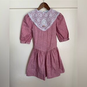 Vintage Rare Editions Girls Floral Lace Collar Dress – Pink & White – Size 5/6